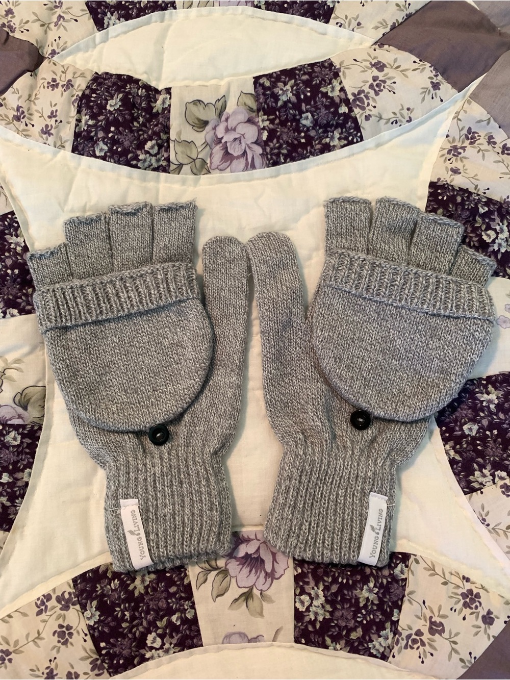 Unisex Gray Young Living brand Convertible Mittens - Cozy Fingerless Gloves